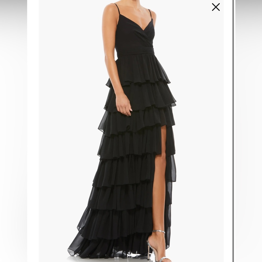 Mac Duggal Elegant Black Tiered High-Low Dress